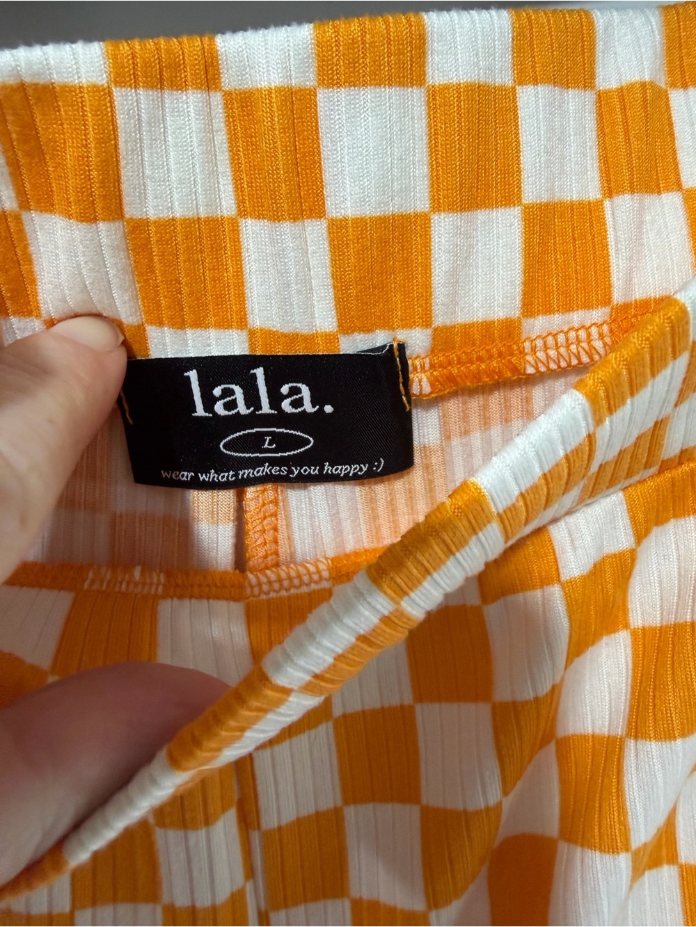 Dressed in Lala Checkered Orange & White Sleeveless Top and Wide-Leg Pants Set - Picture 3 of 3